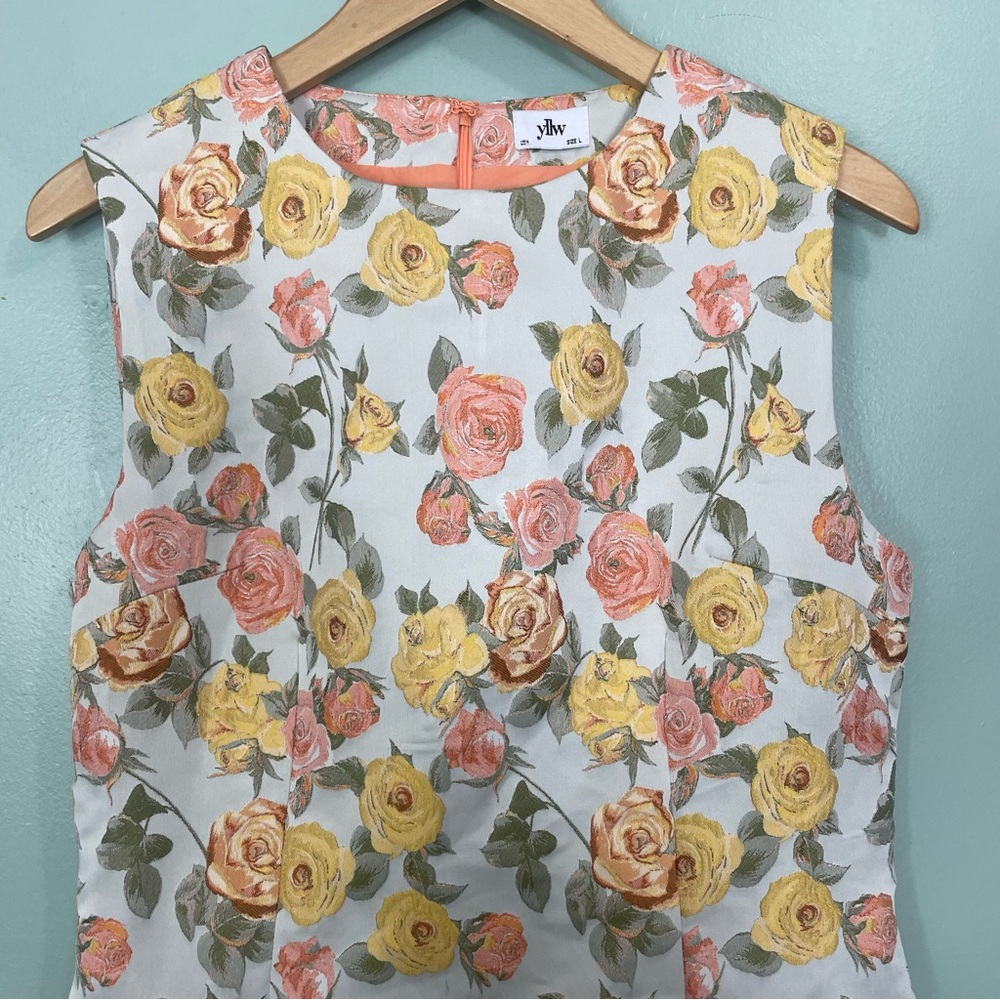 YLLW The Label Esti Mini Dress Citrus Floral Short Sleeve Pockets Large - Picture 5 of 11